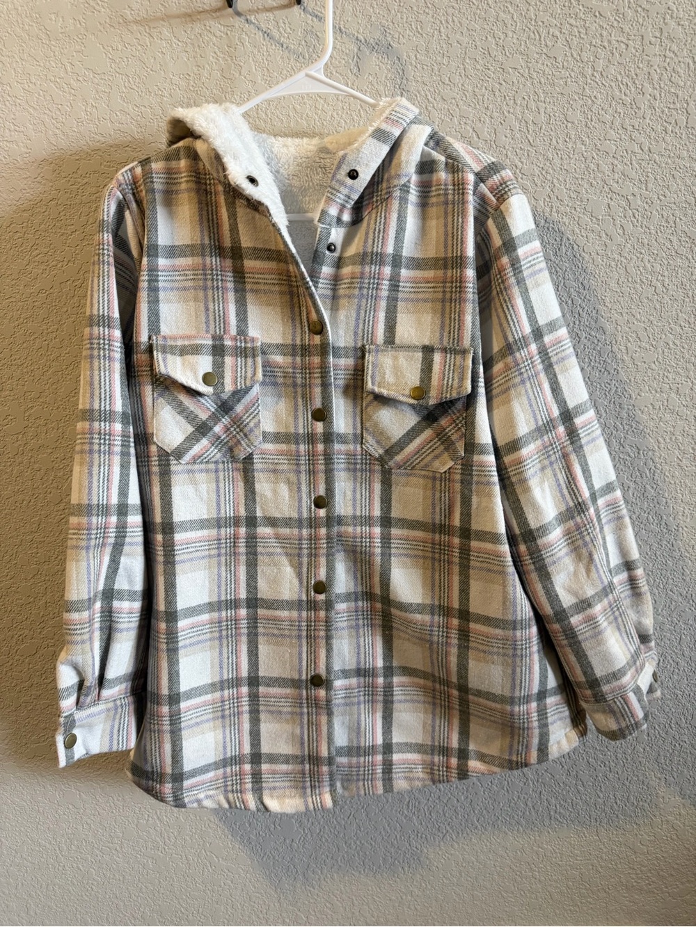 Plaid Hooded Jacket - Cream & Pink